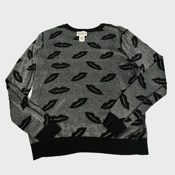 VTG For The Republic Womens Kisses Crewneck Sweater M 90s Y2K Retro Silver Lips - Picture 3 of 7